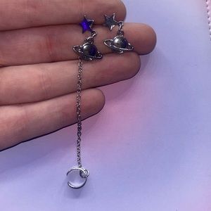 silver star and planet earrings with ear cuff